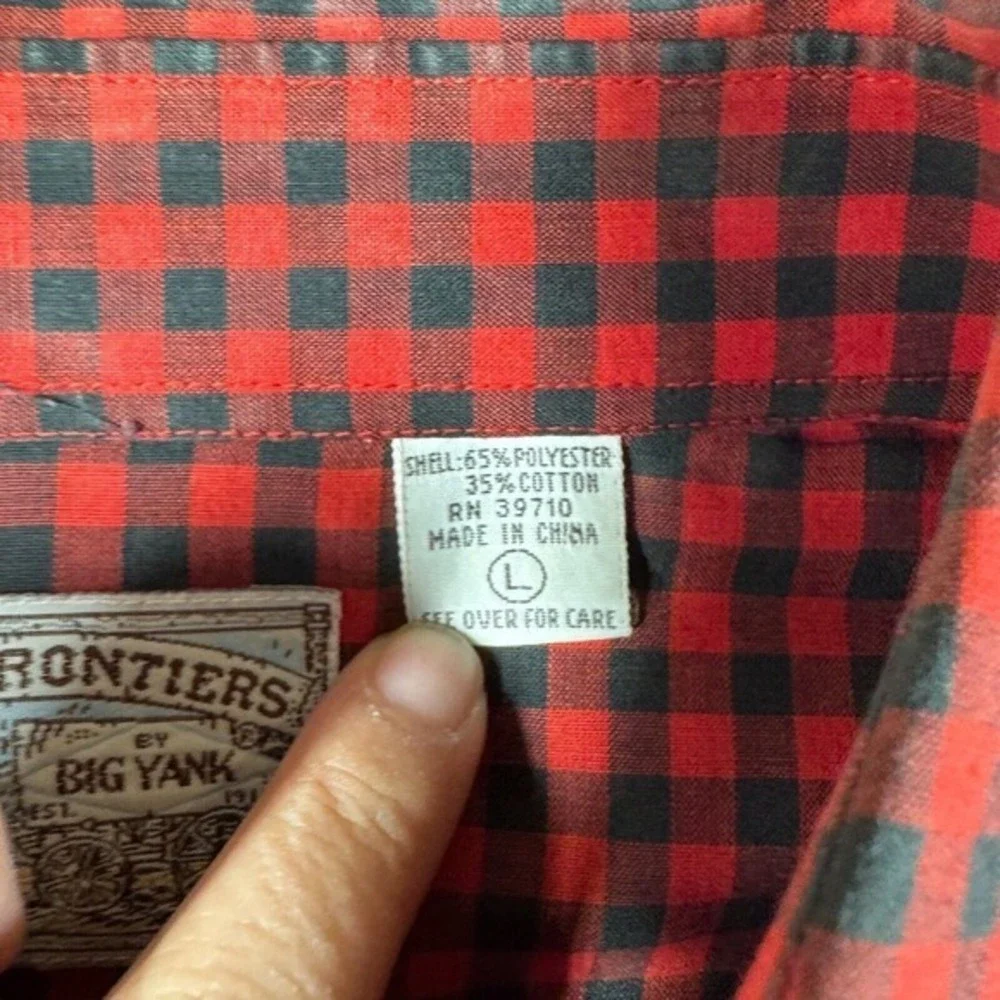 New Frontiers Big Yank Pearl Snap Shirt Mens Large L Red check Cowboy Western‎